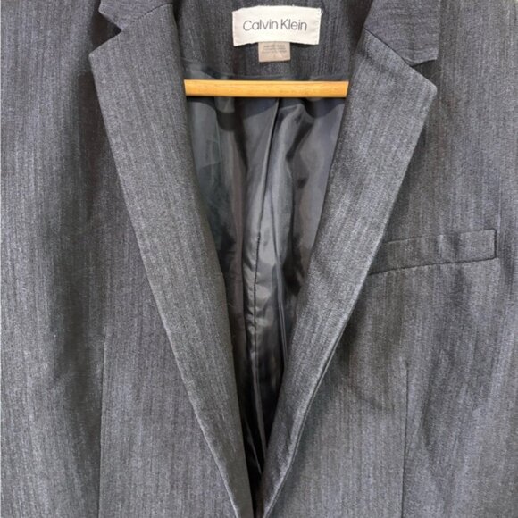 Calvin Klein Womens Navy Blue Blazer Suit Jacket 1 Button Subtle Pin Stripe 6 - Picture 3 of 14